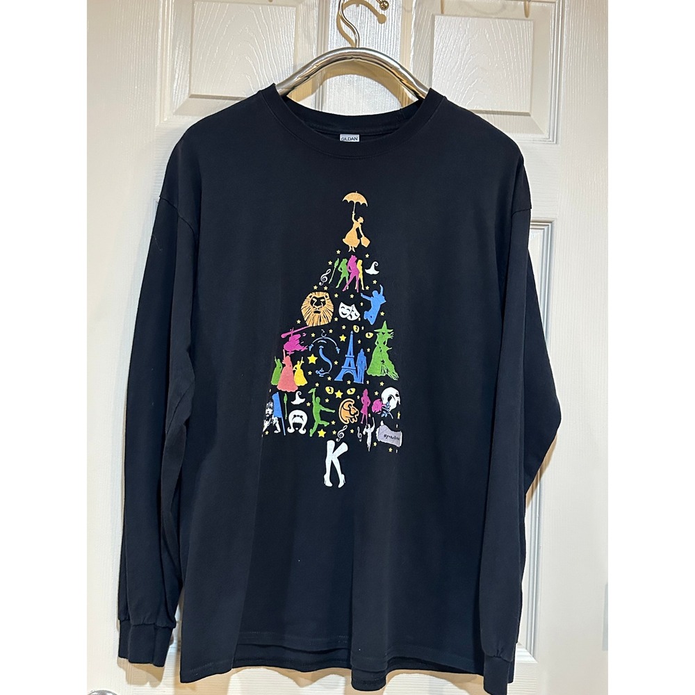 Gildan‎ Broadway Musical Disney theme Christmas Tree Long Sleeve Black XL